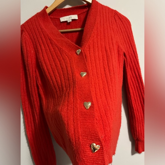 LOFT Heart Button V-Neck dark orange Cardigan - Picture 7 of 7